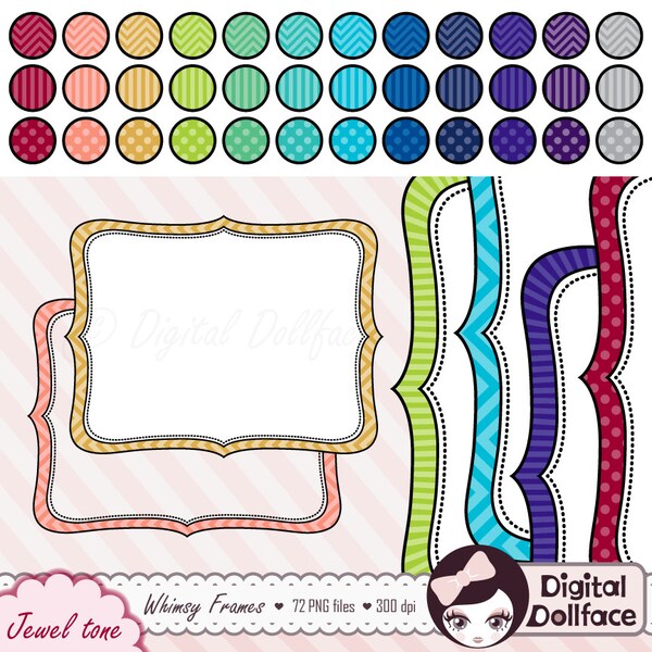 Whimsical Frame Clip Art, Colorful Bracket Frame Set, Digital Label Clipart