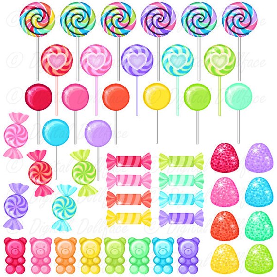 Rainbow Candy Clipart, Sweet Shop Birthday Candy Clip Art, Lollipops,  Gumdrops, Gummy Bears - Etsy