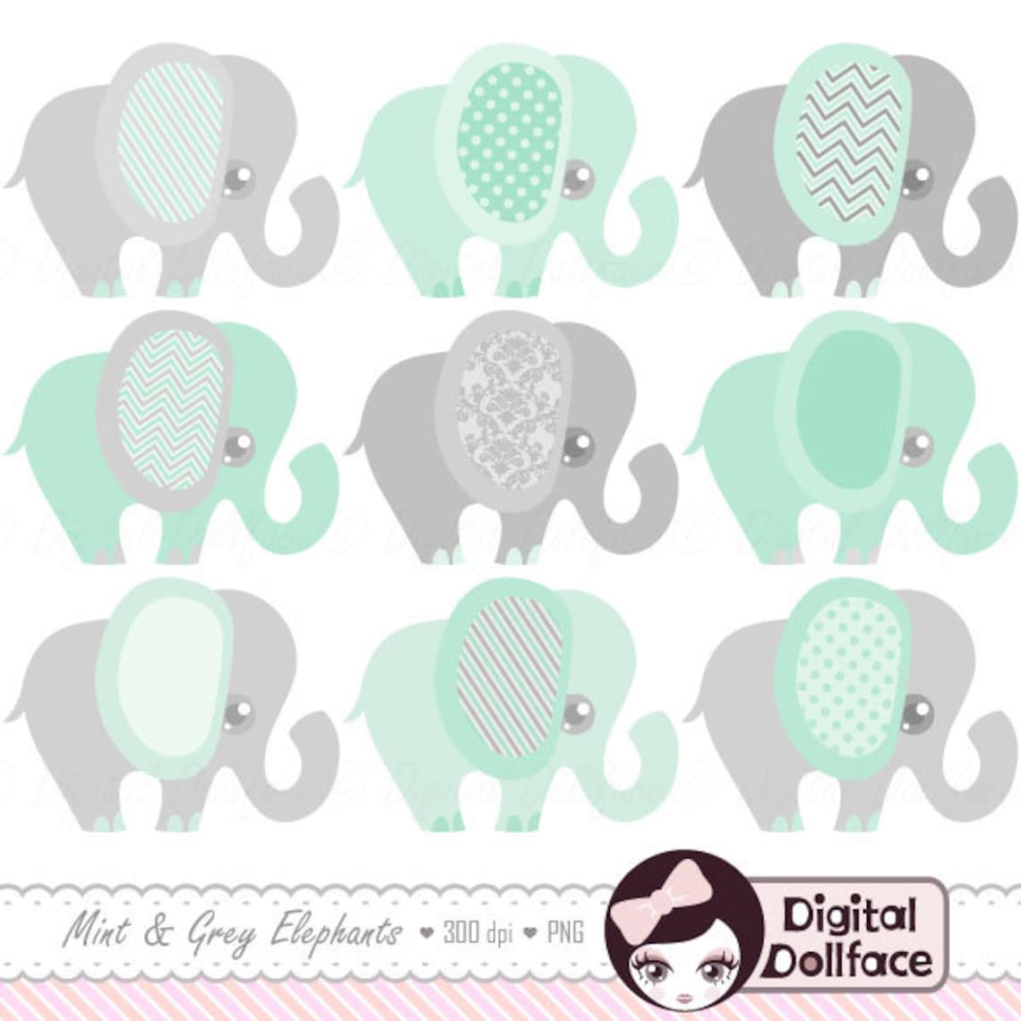 Mint Green And Grey Elephant Printables