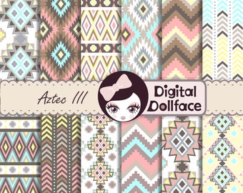 Pastel Digital Paper, Spring Clip Art Paper, Aztec Clipart Background, Digital Pattern