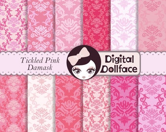 Baby Girl Digital Paper, Pink Damask Scrapbook Paper, Baby Shower, Pattern