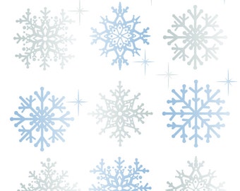 Silver Snowflake Clip Art, Digital Winter Graphics, Christmas Clipart