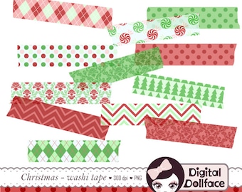 Digital Christmas Washi Tape, Clip Art, Holiday Scrapbook Clipart, Graphics