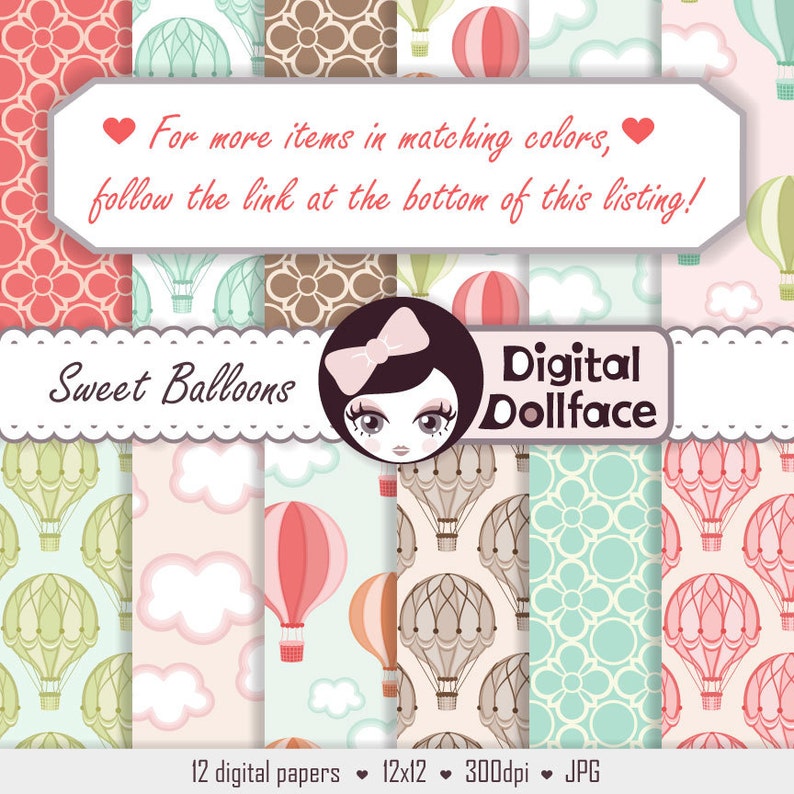 Digital Hot Air Balloon Clipart, Hot Air Balloon Party Printable, Clip Art, Graphic Image image 3