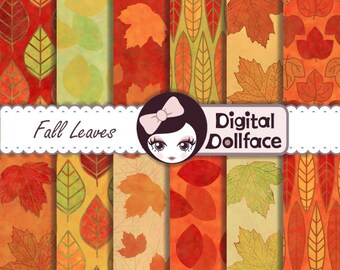 Fall Digital Paper, for Party Decor / Fall Colors, Autumn Leaves Digital Scrapbook Paper / Printable Paper Downloads