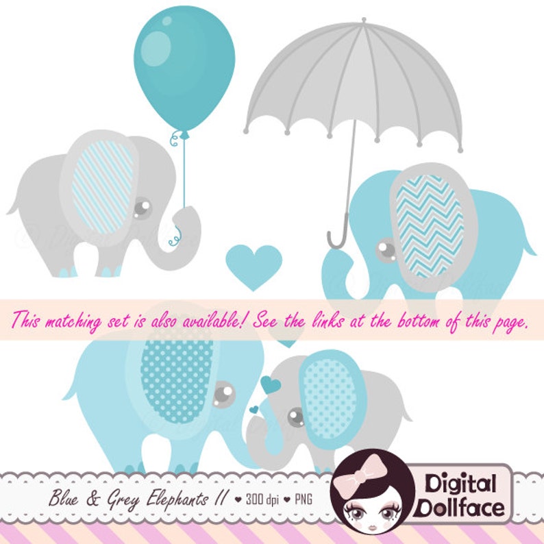 Blue Elephant, Baby Shower Invitation Clipart, Baby Boy Clip Art, Elephant Graphics image 2