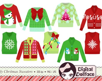 Ugly Christmas Sweater Clipart, Tacky Holiday Sweater, Party Invite Clip Art