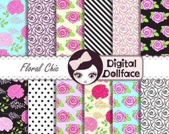 90s Digital Paper, Rose Background, Floral Commercial Use Clipart