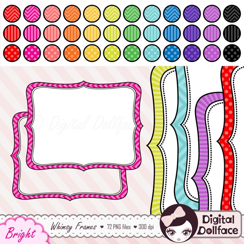 Whimsical Chevron Frames Clipart Polka Dot Clip Art Digital Labels