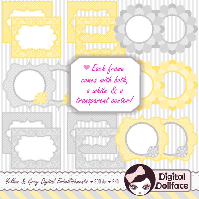 Yellow and Gray Flower Frames & Borders Clipart Digital Etsy