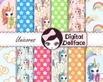 Unicorn Digital Paper, Pattern Download, DIY Unicorn Party Decorations