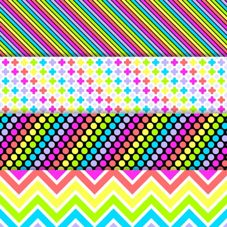 Bright Neon Rainbow Digital Paper, Scrapbook Paper Pack, instant download image 4