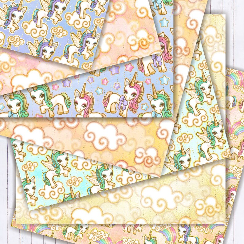 Digital Printable Scrapbook Paper Unicorn Background Cute Kawaii Paper