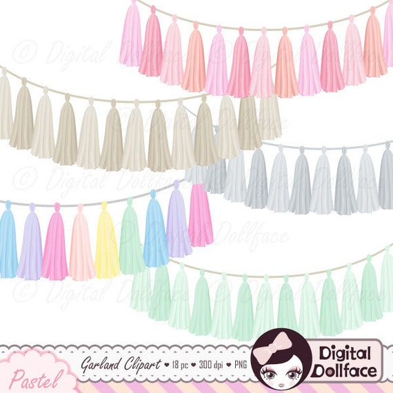 Tassel Garland Clipart, Fringe Garland Clip Art, Pastel Digital