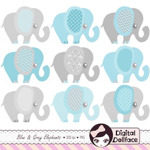 Blue Elephant, Baby Shower Invitation Clipart, Baby Boy Clip Art, Elephant Graphics image 1