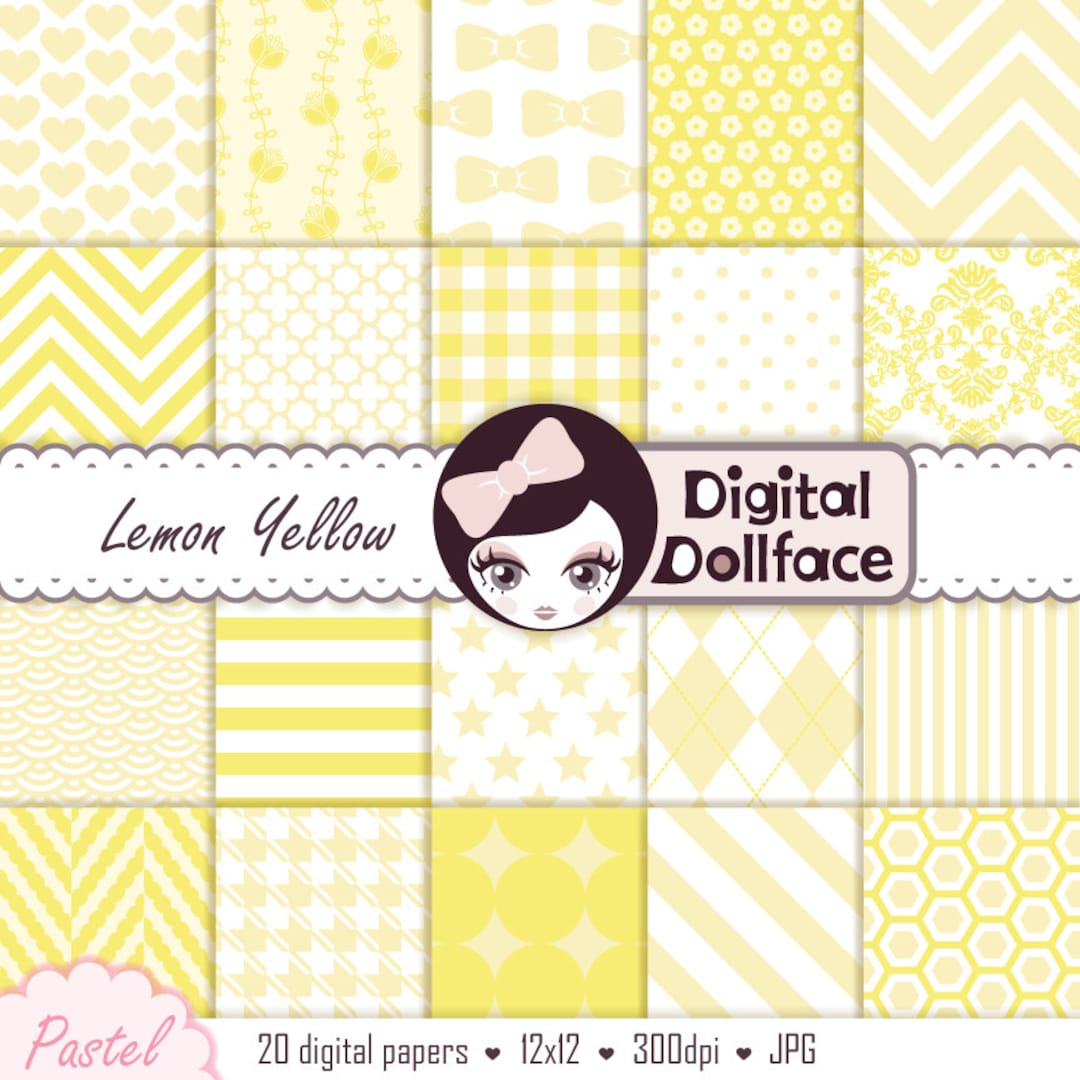 Yellow Digital Paper Pack, Yellow Scrapbook Paper,12x12 Printable