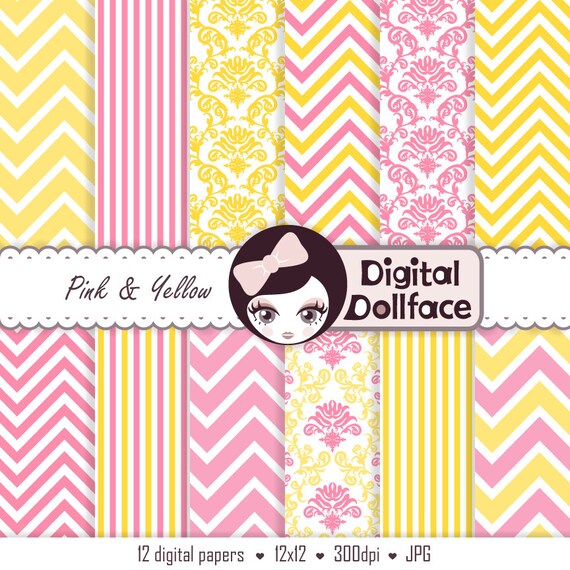 Pink and Yellow Digital Paper, Birthday, Baby Girl Scrapbook Paper, Background Il_570xn
