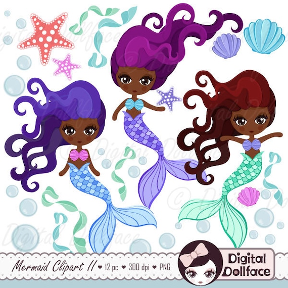 Download African American Mermaid Black Girl Art Clip Art African American Clipart By Digital Dollface Catch My Party