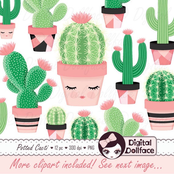 Cute Cactus Clipart, Potted Clip Art, Desert Cactus, Printable Images, Cacti Graphics Set Il_570xn