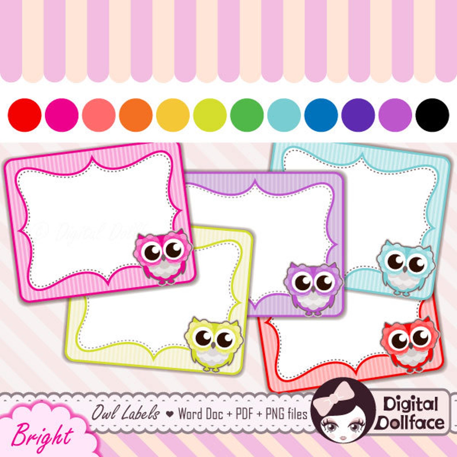 owl labels printable editable labels and tags clipart etsy