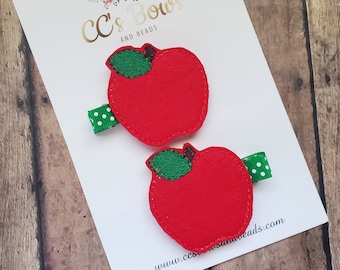 Apple Feltie Hair Bow Set - Fall Back to School Hair Bows - Handmade - Boutique - Bows - Hair Accessories - Apple Tree Accessories