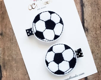 Soccer Felt Hair Clips - Set of Two - Hair Bows for Girls Toddlers Baby - Sports Felties