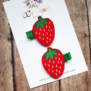 Strawberry Fruit Bows - Felt Hair Clips - Set of Two - Hair Bows for Girls Toddlers Baby - Summer Felties