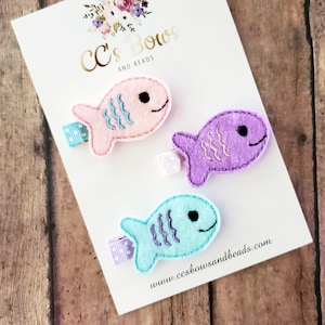Fish Felt Beach Bows - Mint Purple Pink Felt Hair Clips - Hair Bows for Girls Toddlers Baby - Summer Felties