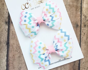 Easter Chevron Hair Bow Set - Spring Hair Accessories - Pastel Hair Clips - Easter Bows