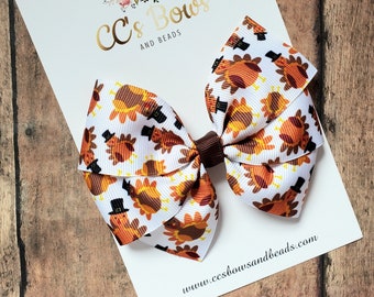 Thanksgiving Turkey Hair Clip - Hair Bows for Girls Toddlers Baby - Hair Accessories - Fall Bows