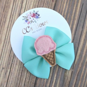 Ice Cream Hair Bow - Hair bow - Accessories - Handmade - Boutique - Girls Kids Children Babies - Mint Pink Summer Hair Bow