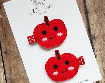 Happy Apple Feltie Hair Bow Set - Fall Back to School Hair Bows - Handmade - Boutique - Bows - Hair Accessories - Apple Tree Accessories