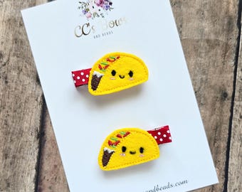 Taco Felt Hair Clips - Set of Two - Cinco de Mayo Taco Tuesday - Party Favor - Hair Accessories - Pigtail Bows - Feltie Bow