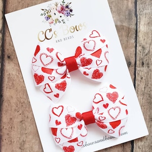 Valentine's Day Hair Bow Set - Heart Love Hair Bow - Red Hair Accessories for Girls - Vday Hair Clips - Pig Tail Bows