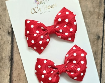 Red Polka Dot Hair Bows - Set of Two - Hair Bows for Girls Toddlers Baby - Hair Accessories - Pigtail Bows Christmas