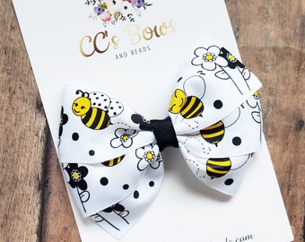 Bee and Flower Hair Bow - Summer Hair Clips - Bumblebees - Hair Bows for Girls Toddlers Baby