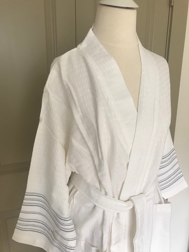TURKISH COTTON ROBE, Lightweight Robe, Peshtemal Spa Travel Bathrobe Handmade Cover Up