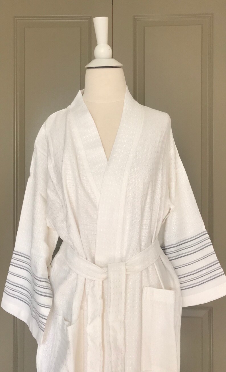TURKISH COTTON ROBE, Lightweight Robe, Peshtemal Spa Travel Bathrobe Handmade Cover Up