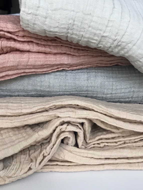 FOUR LAYER MUSLIN Bed Cover Organic Gauze Cotton Blanket Soft Muslin Throw Reversible Coverlet King 4 Layer Gauze Throw Magic Blanket Etsy