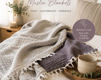 Dual Color Muslin Blanket: 100% Organic Cotton, Soft, Breathable Throw