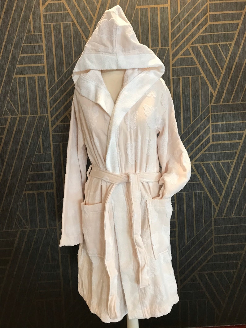 BUTTERFLYHEART TERRY Robe, Lightweight Spa Travel Bathrobe Blush Pink