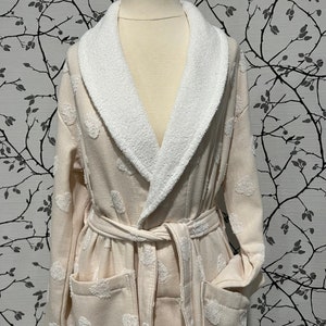 HEART JACQUARD TERRY Robe, Lightweight Soft, Spa Lounge Travel Bathrobe Blush Pink Absorbent Turkish Towel Teen robe Natural Turkish Cotton