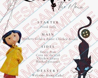 Coraline Movie Night Menu template with tickets