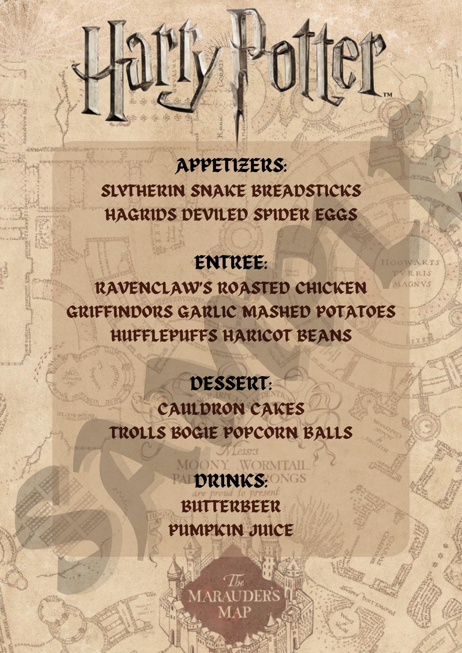 Wizards Menu Wizard Movie Night Menu Template - Etsy