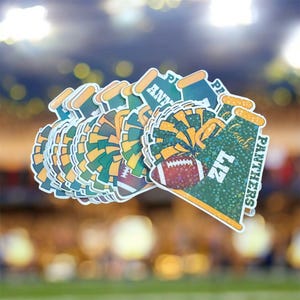 Spersonalizowana naklejka z cheerleaderką | Naklejka z nazwą drużyny | Prezent dla drużyny cheerleaderek | Naklejka z motywem dnia meczu