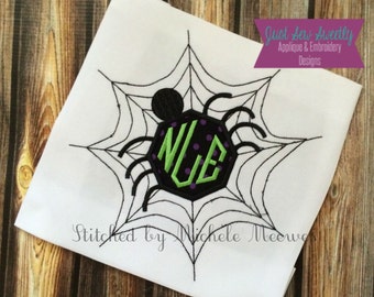 Spider Monogram Halloween Applique Design - Embroidery Machine Pattern spider web