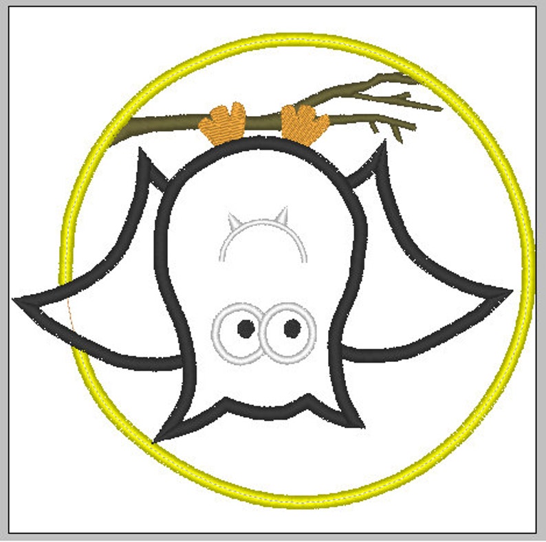 Puede incluir: Un b&uacute;ho de dibujos animados en blanco y negro con ojos grandes colgado boca abajo de una rama dentro de un c&iacute;rculo amarillo.