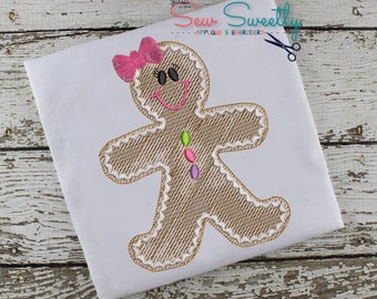 Gingerbread Girl Sketch Applique Design - Embroidery Machine Pattern - Christmas Gingerbread Man Cookie