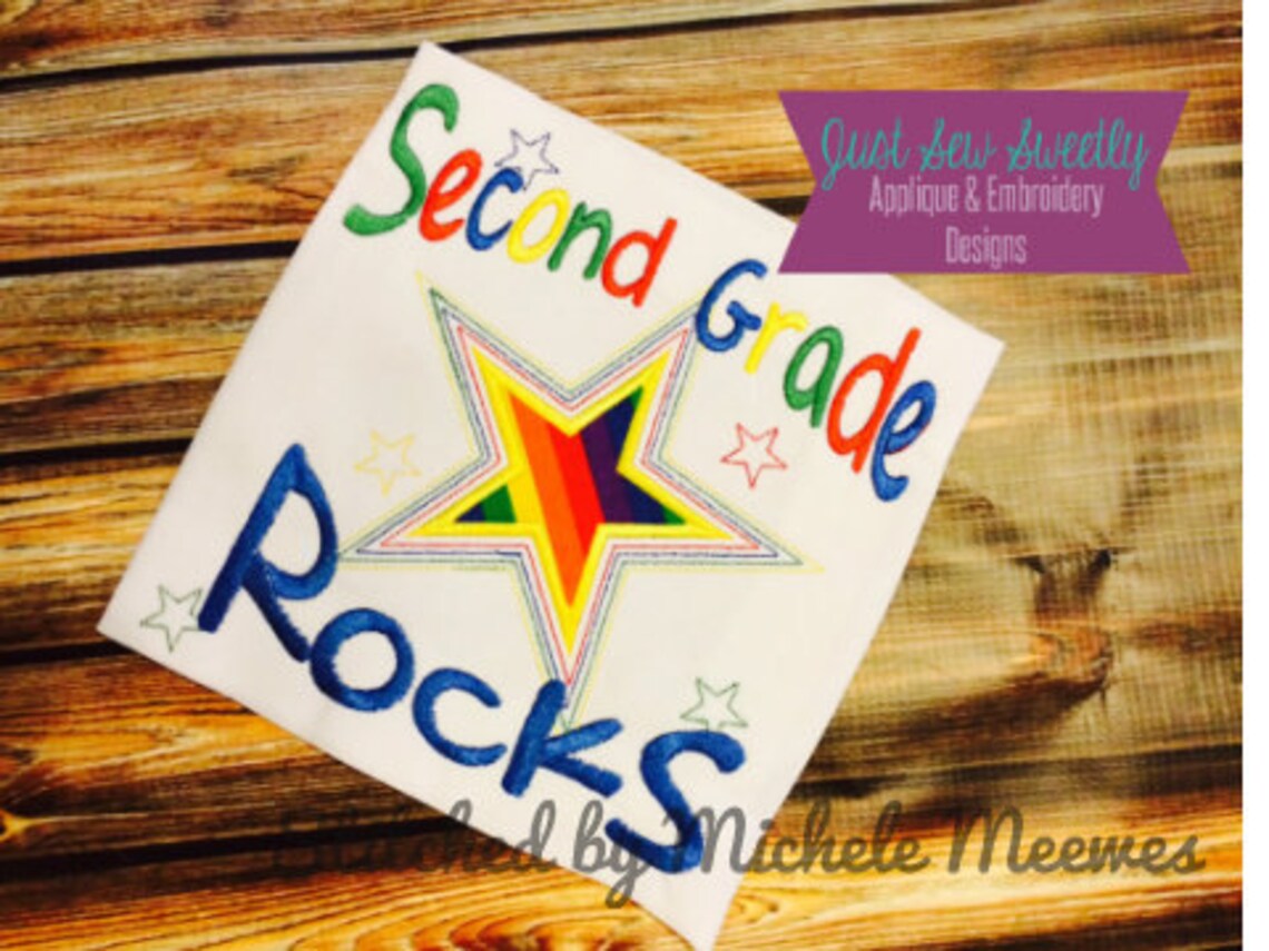 Second Grade Rocks Graphics Second Grade Rocks: Back to School Applique Design - Embroidery Machine ...