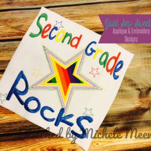 Second Grade Rocks:  Back to School Applique Design - Embroidery Machine Pattern 2nd Grade